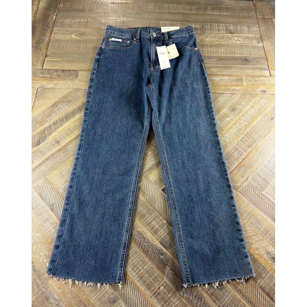Calvin Klein Jeans Womens 29 High Rise Straight Leg Raw Hem Vintage Storm NEW